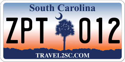 SC license plate ZPT012