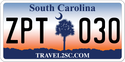 SC license plate ZPT030