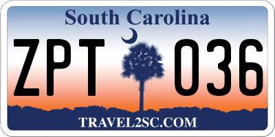 SC license plate ZPT036