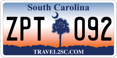 SC license plate ZPT092