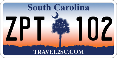 SC license plate ZPT102