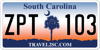 SC license plate ZPT103