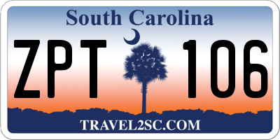 SC license plate ZPT106