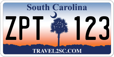 SC license plate ZPT123