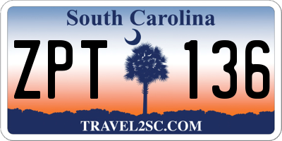 SC license plate ZPT136