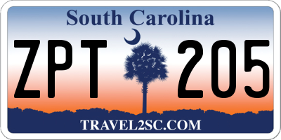 SC license plate ZPT205