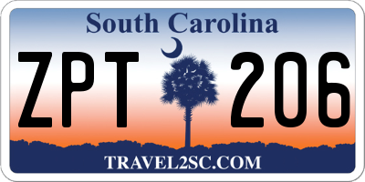 SC license plate ZPT206