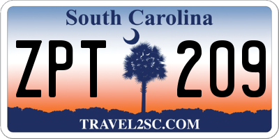 SC license plate ZPT209