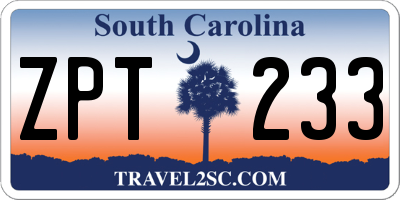 SC license plate ZPT233