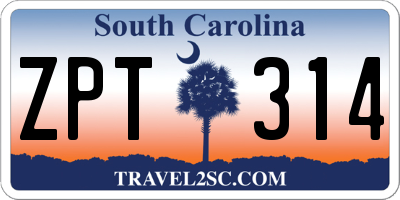 SC license plate ZPT314