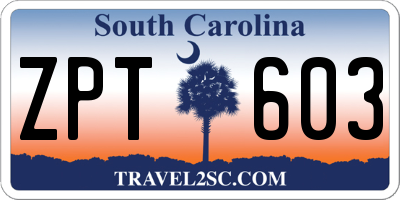 SC license plate ZPT603