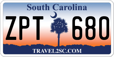 SC license plate ZPT680