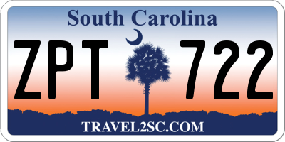 SC license plate ZPT722