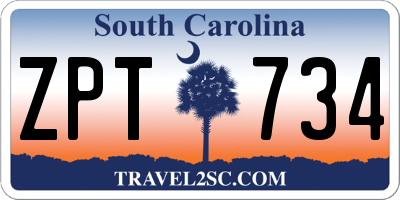 SC license plate ZPT734