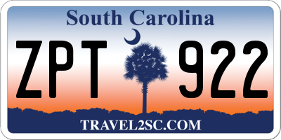SC license plate ZPT922