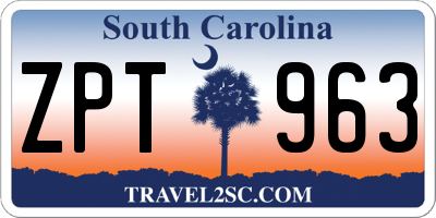 SC license plate ZPT963