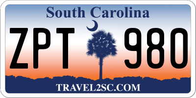 SC license plate ZPT980