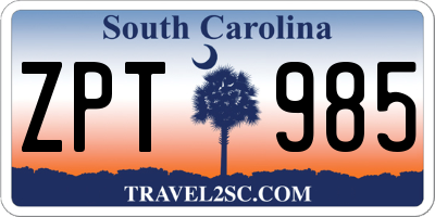SC license plate ZPT985