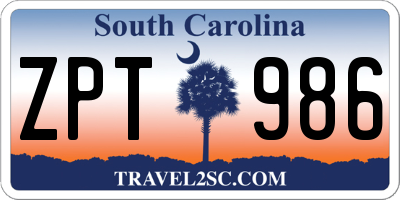 SC license plate ZPT986