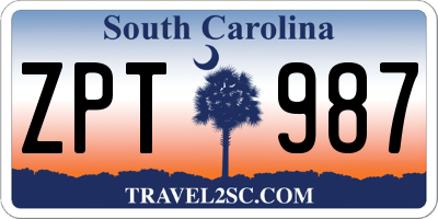 SC license plate ZPT987