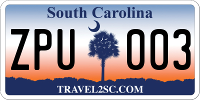 SC license plate ZPU003