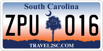 SC license plate ZPU016