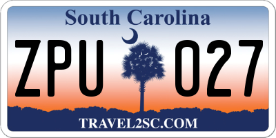SC license plate ZPU027