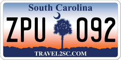 SC license plate ZPU092