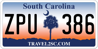 SC license plate ZPU386