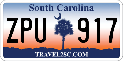 SC license plate ZPU917
