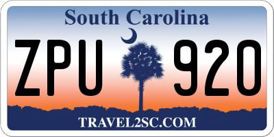 SC license plate ZPU920