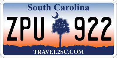 SC license plate ZPU922