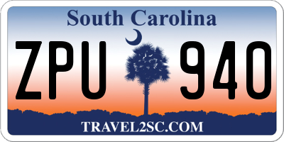 SC license plate ZPU940