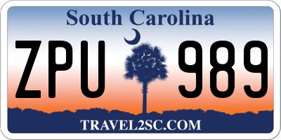 SC license plate ZPU989