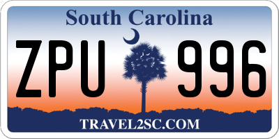 SC license plate ZPU996