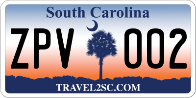 SC license plate ZPV002