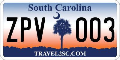 SC license plate ZPV003