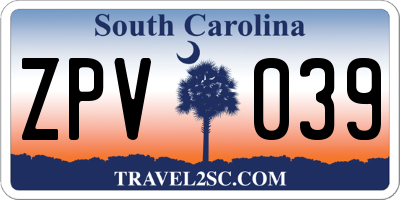 SC license plate ZPV039