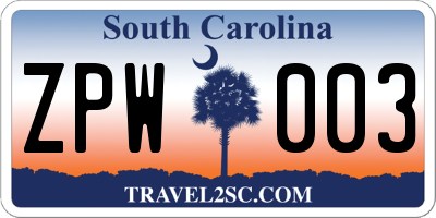 SC license plate ZPW003