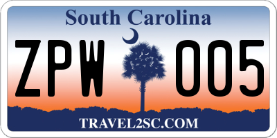 SC license plate ZPW005