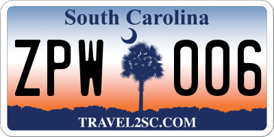 SC license plate ZPW006