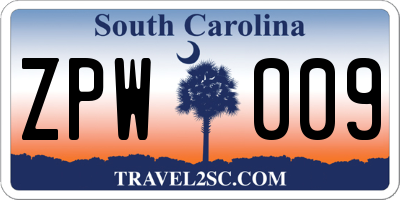 SC license plate ZPW009