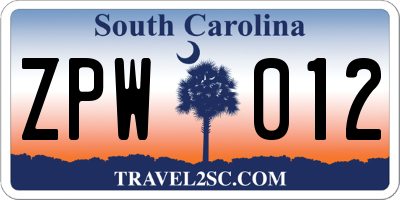 SC license plate ZPW012