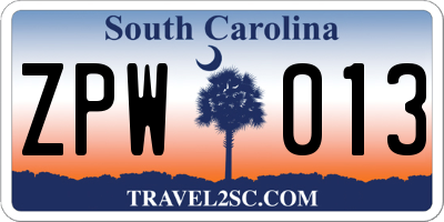 SC license plate ZPW013