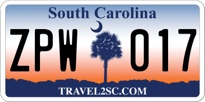SC license plate ZPW017