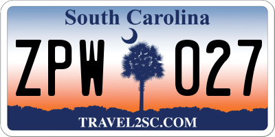 SC license plate ZPW027