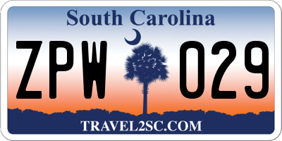 SC license plate ZPW029