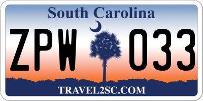 SC license plate ZPW033