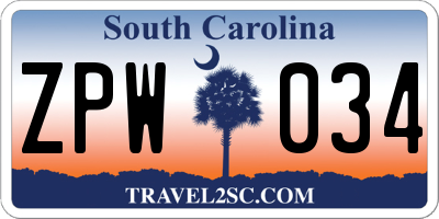 SC license plate ZPW034
