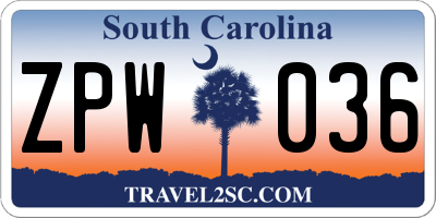 SC license plate ZPW036